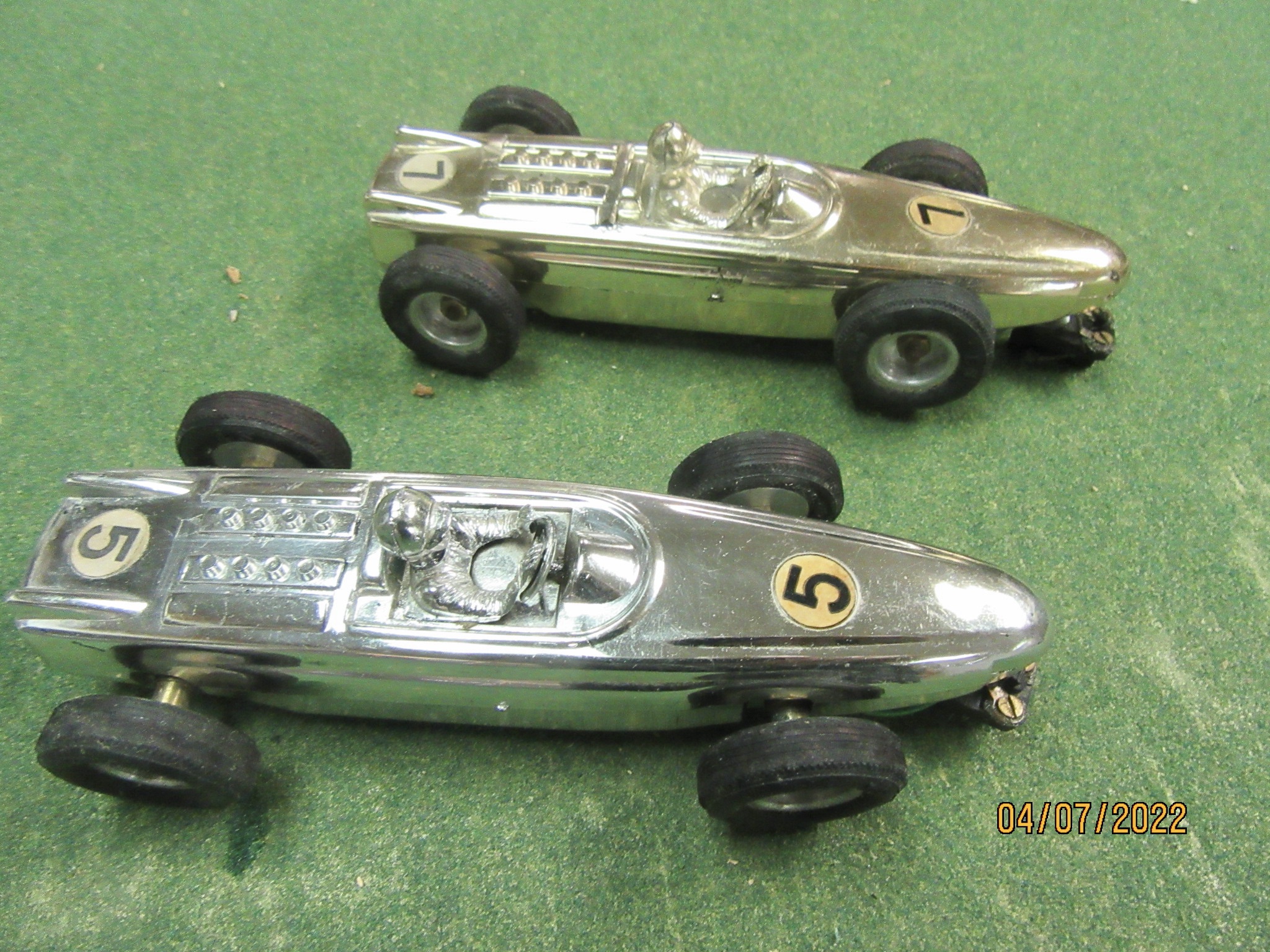 1/24TH SCALE SILVER &GOLD CHROME PLATED FERRARI 156 CARS .RARE 