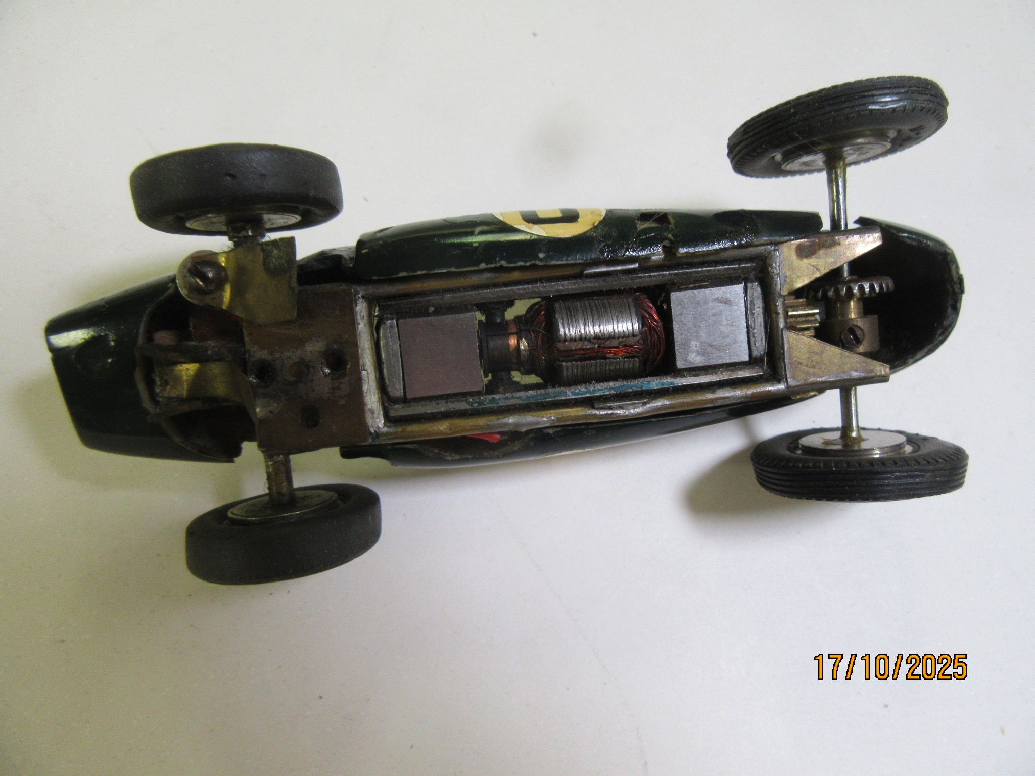 UNDERNEATH THE 1/32ND SCALE COOPER. RAIL CAR