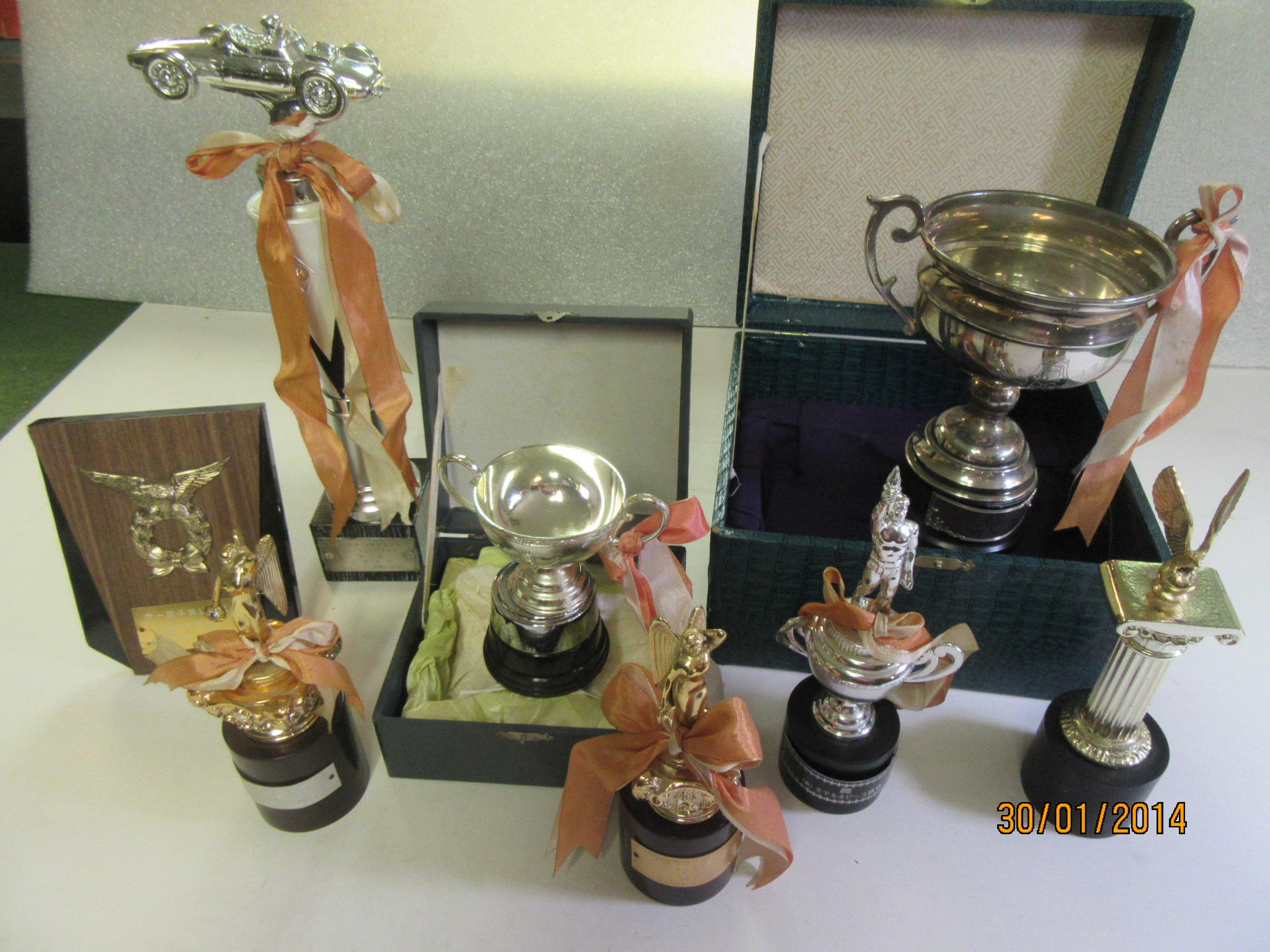 AN ASSORTMENT OF JAPANESE SLOT CAR TROPHIES, RARE